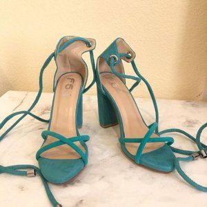 FSJ Size 6 Aqua Blue Suede Strappy Sandal